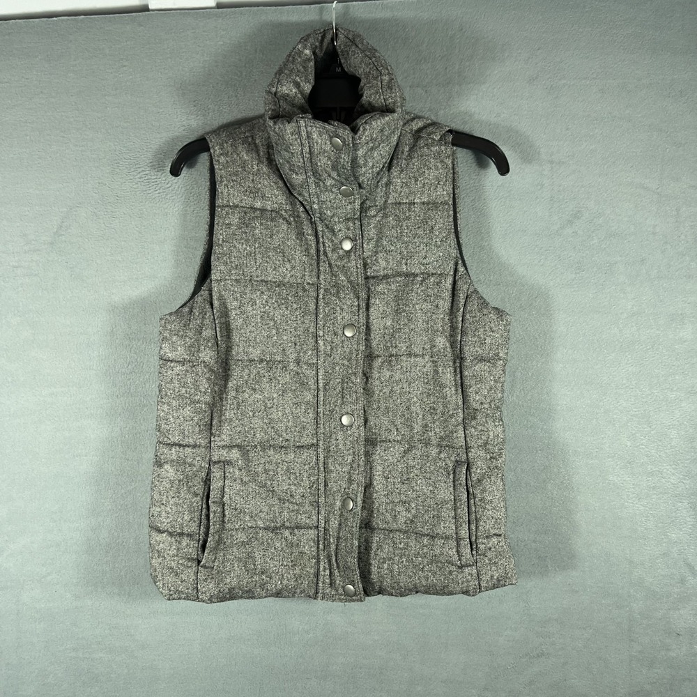 Old Navy Women's Gray Heather Quilted Puffer Vest Wool‎ Blend Snap Front Size S